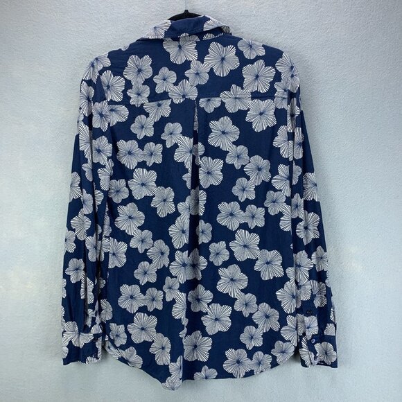 Trina Turk Blouse Womens Extra Small Blue Silk Button Up Long Sleeve Woven - Picture 5 of 16